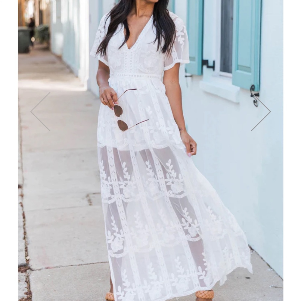 Pink Lily Crossing Paths Lace Maxi